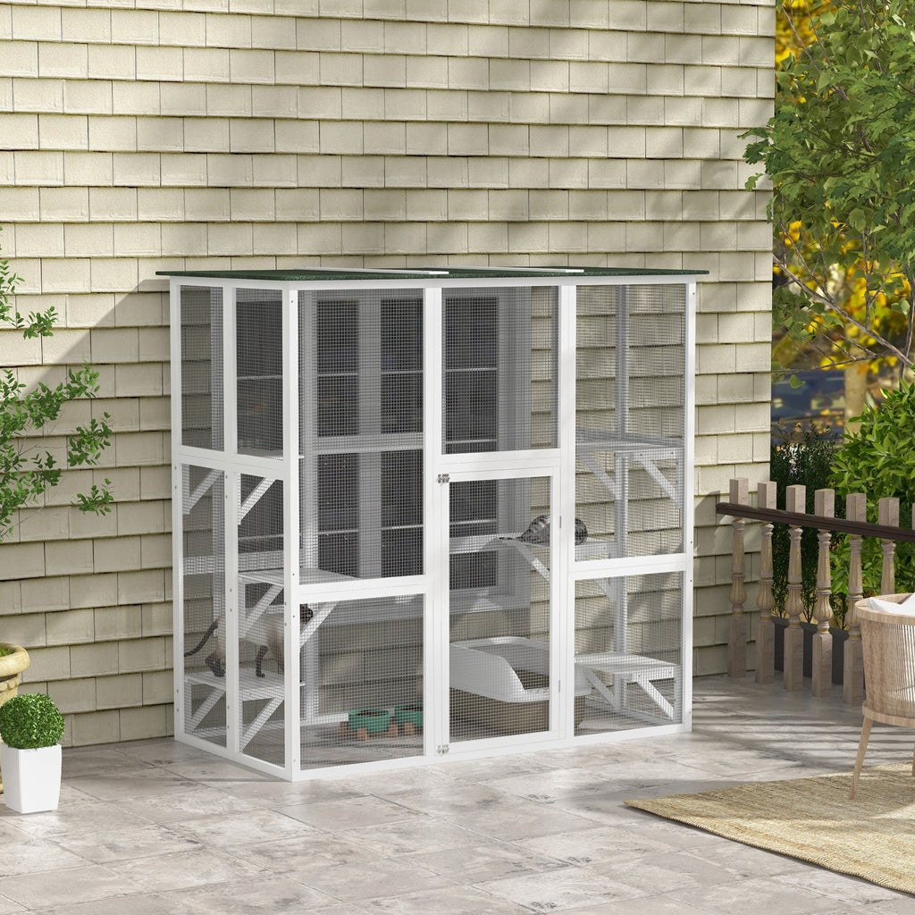 Grand Outdoor Cat Enclosure with 6 Ledges, White