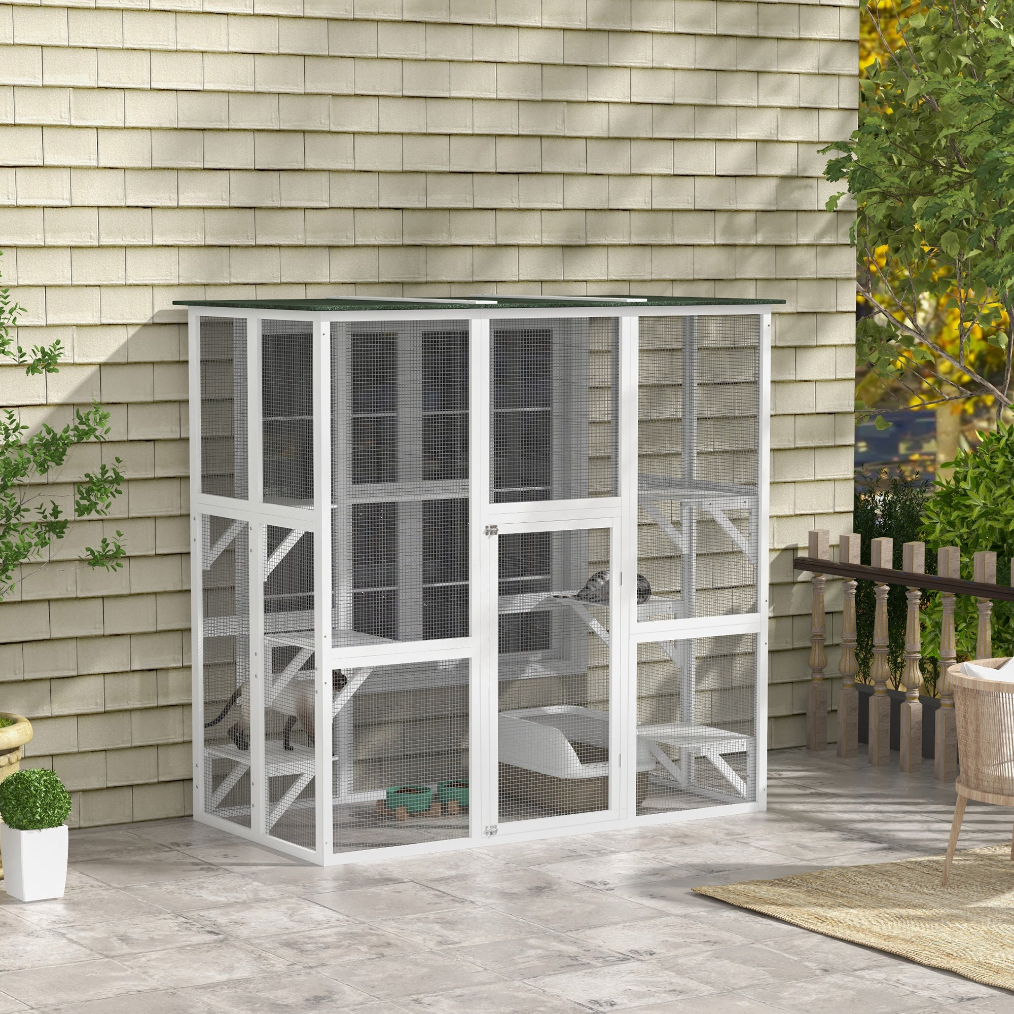 Grand Outdoor Cat Enclosure with 6 Ledges, White
