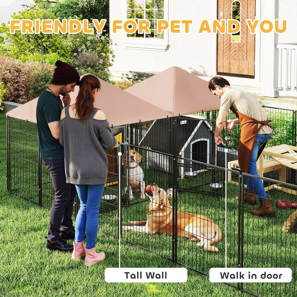Large Outdoor Dog Kennel with 2 Rooms, Rotating Bowls