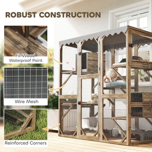 Outdoor Cat Enclosure, 5 Platforms & 2 Resting Boxes