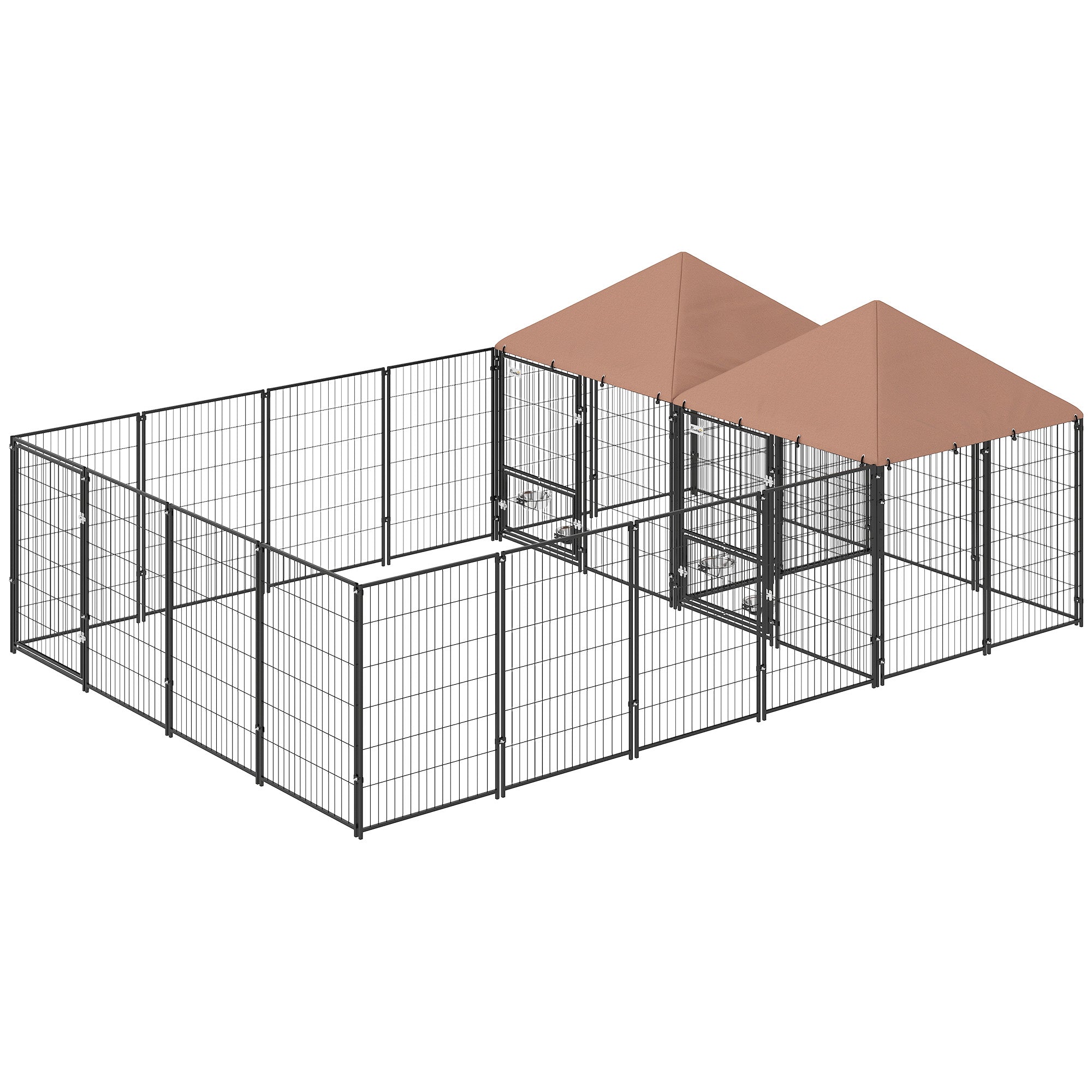 Large Outdoor Dog Kennel with 2 Rooms, Rotating Bowls