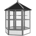 69" Wooden Hexagonal Outdoor Aviary, Light Gray