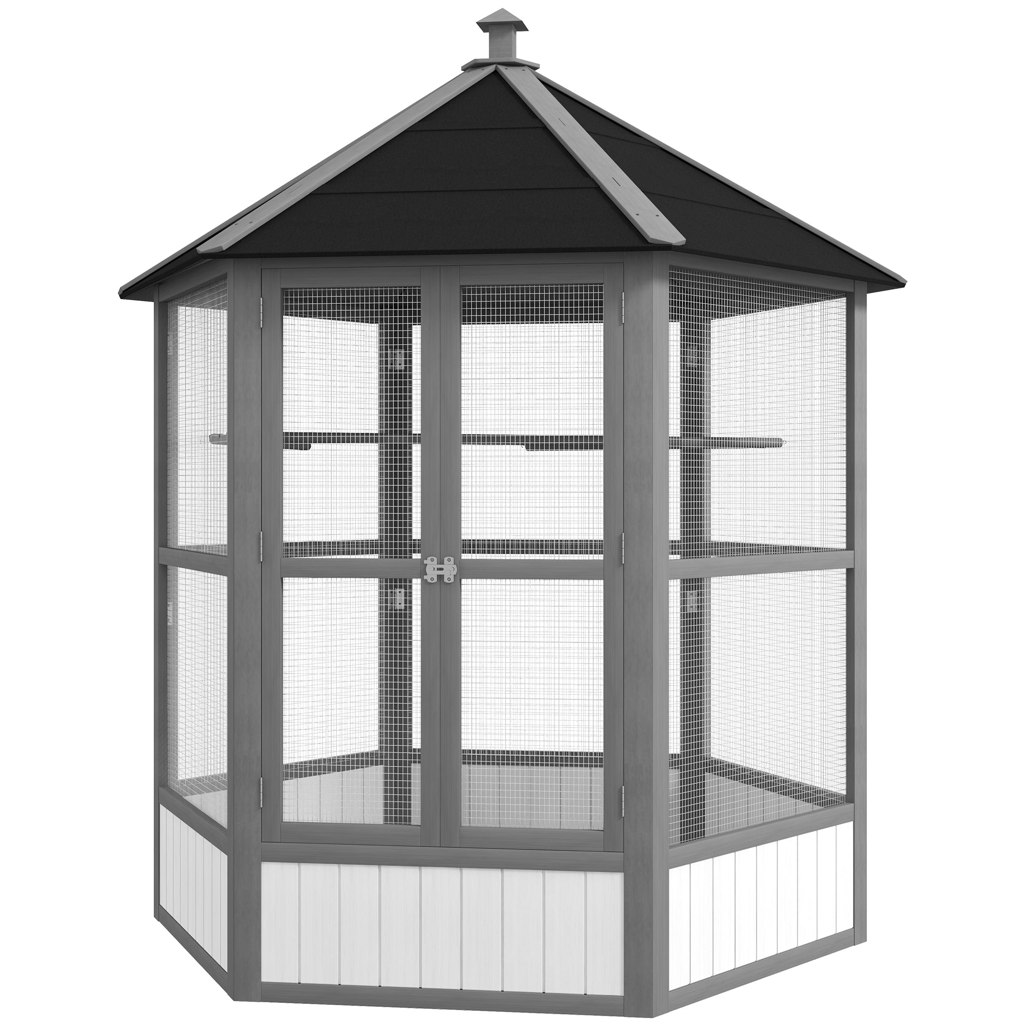 69" Wooden Hexagonal Outdoor Aviary, Light Gray