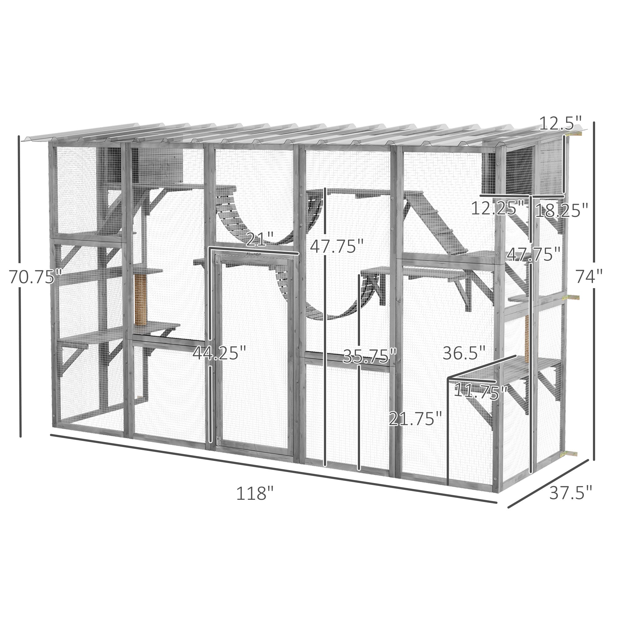 Catio Outdoor Cat Enclosure with Shelves & Bridges, Gray