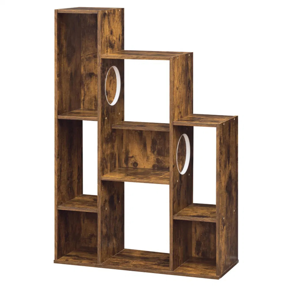 Cat Bookshelf Cabinet, Rustic Brown, 8 Storage Sections