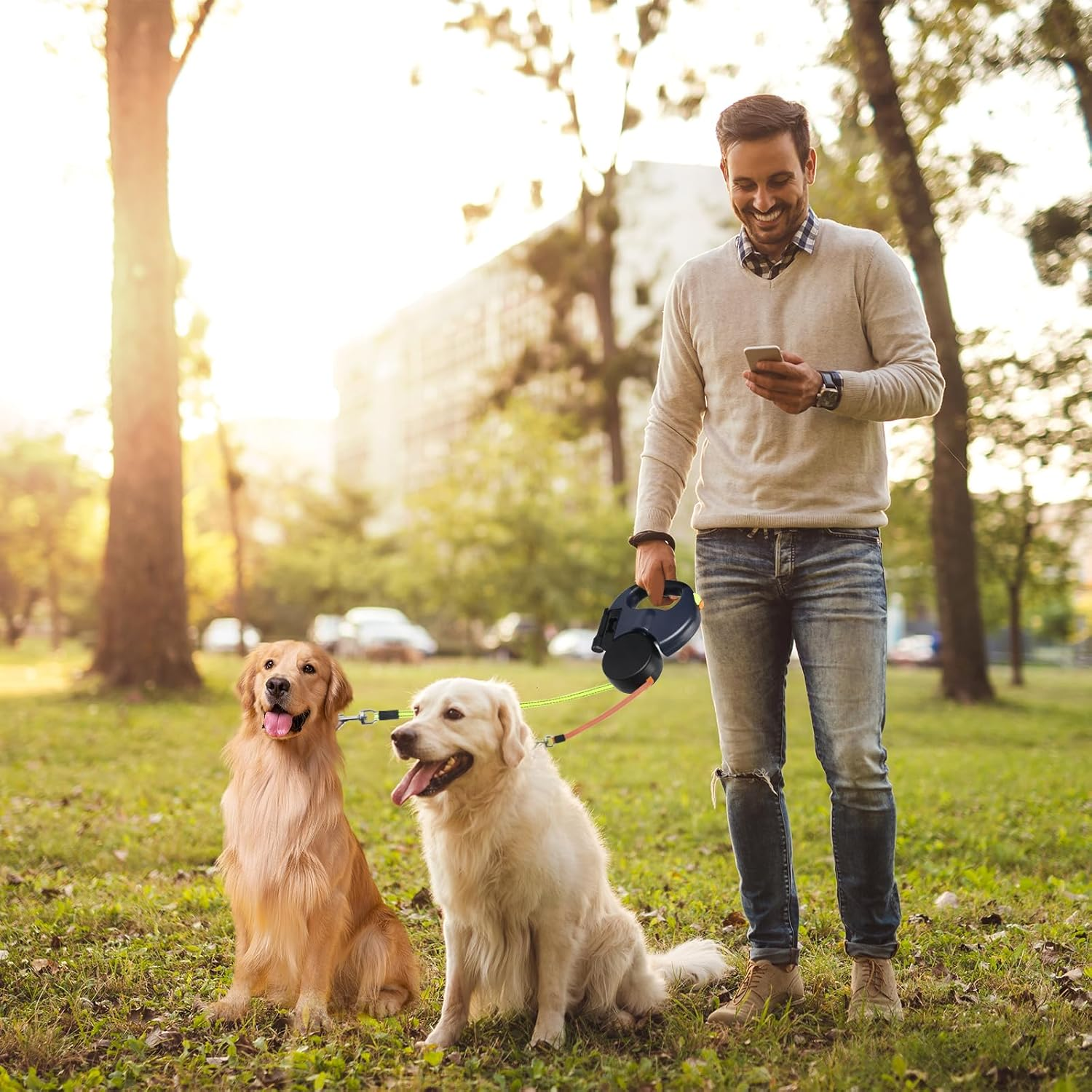Reflective Retractable Dual Pet Leash