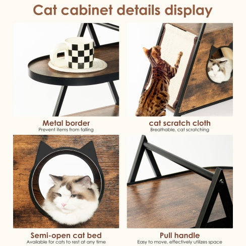 Elegant Black Wood Cat Condo End Table
