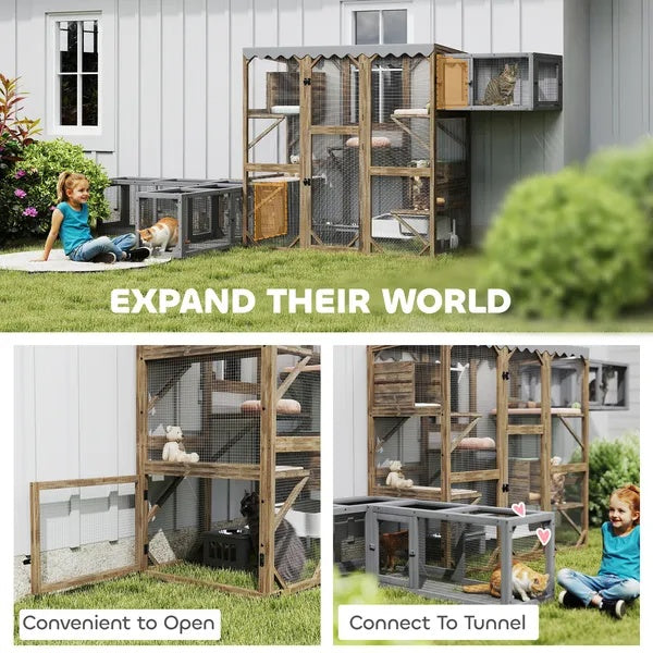 Outdoor Cat Enclosure, 5 Platforms & 2 Resting Boxes