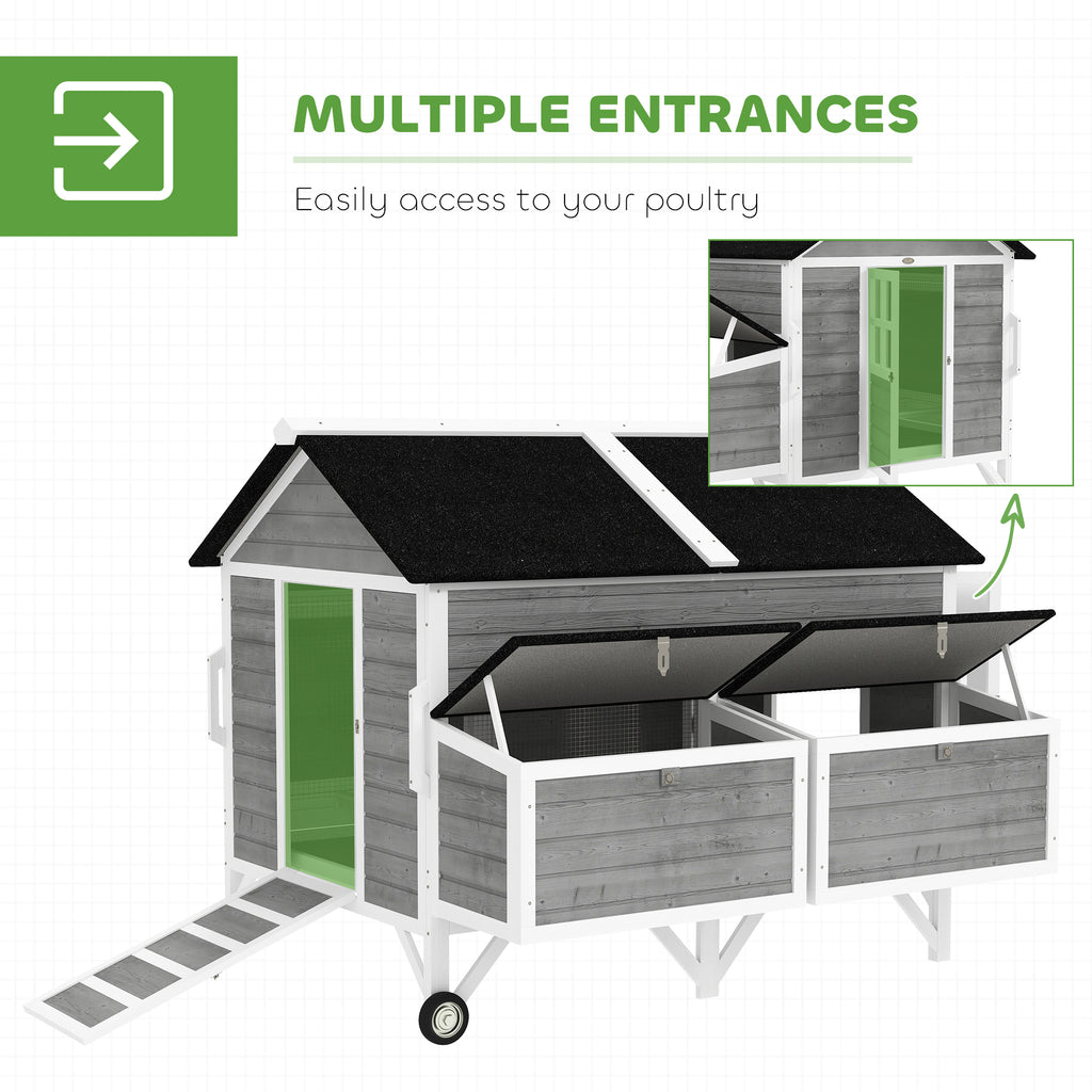59" Gray Wooden Chicken Coop with Wheels and Nesting Boxes