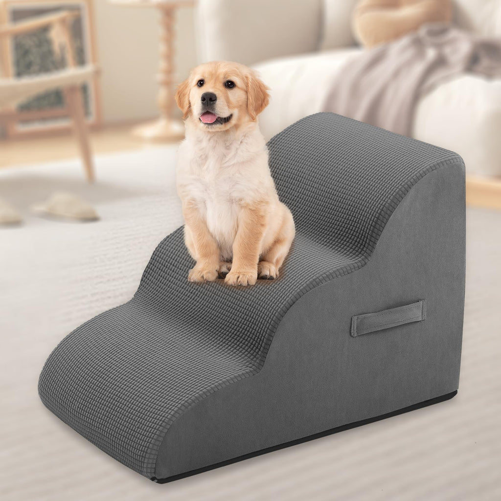 3-Step Pet Stairs, 16 Inches High, Grey