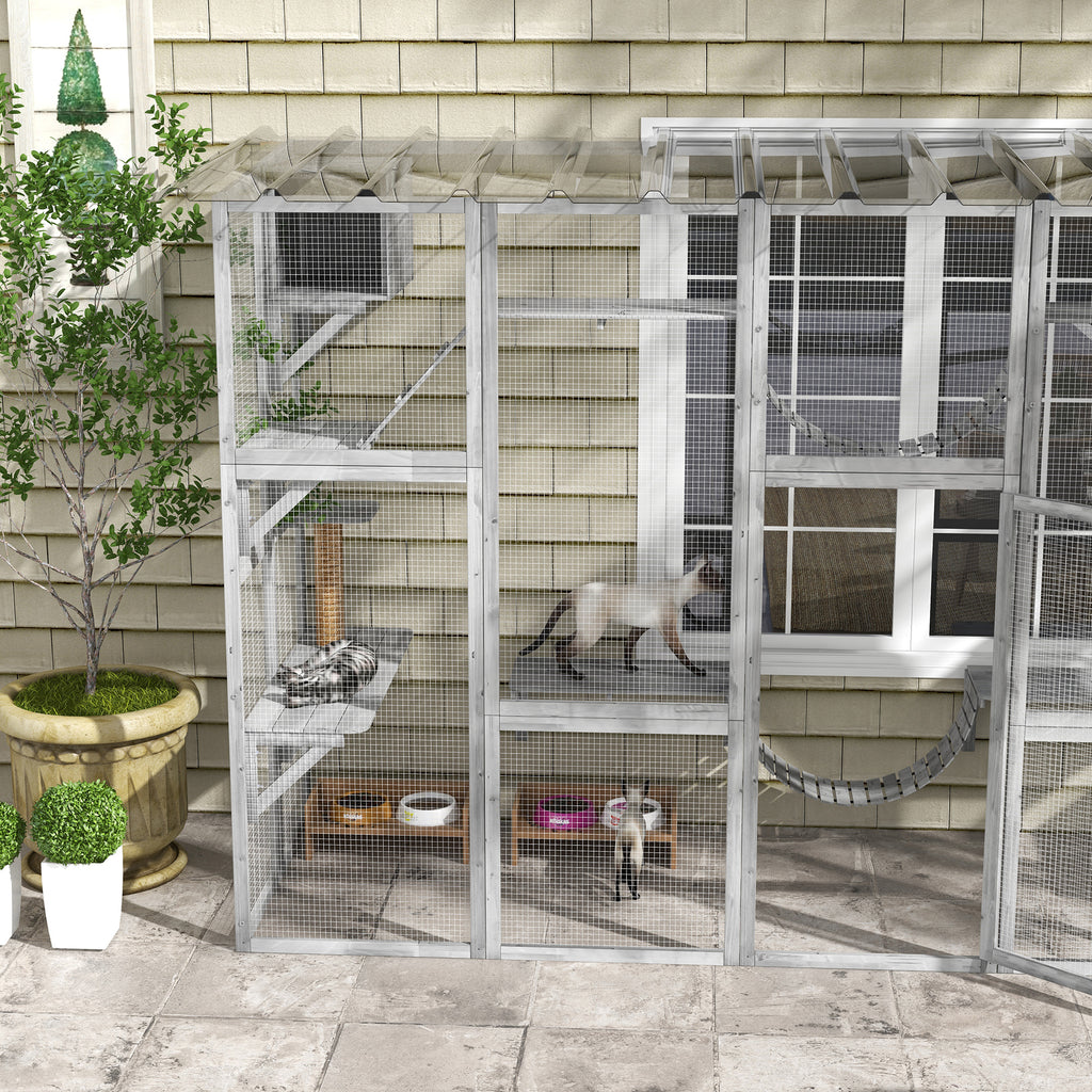 Catio Outdoor Cat Enclosure with Shelves & Bridges, Gray