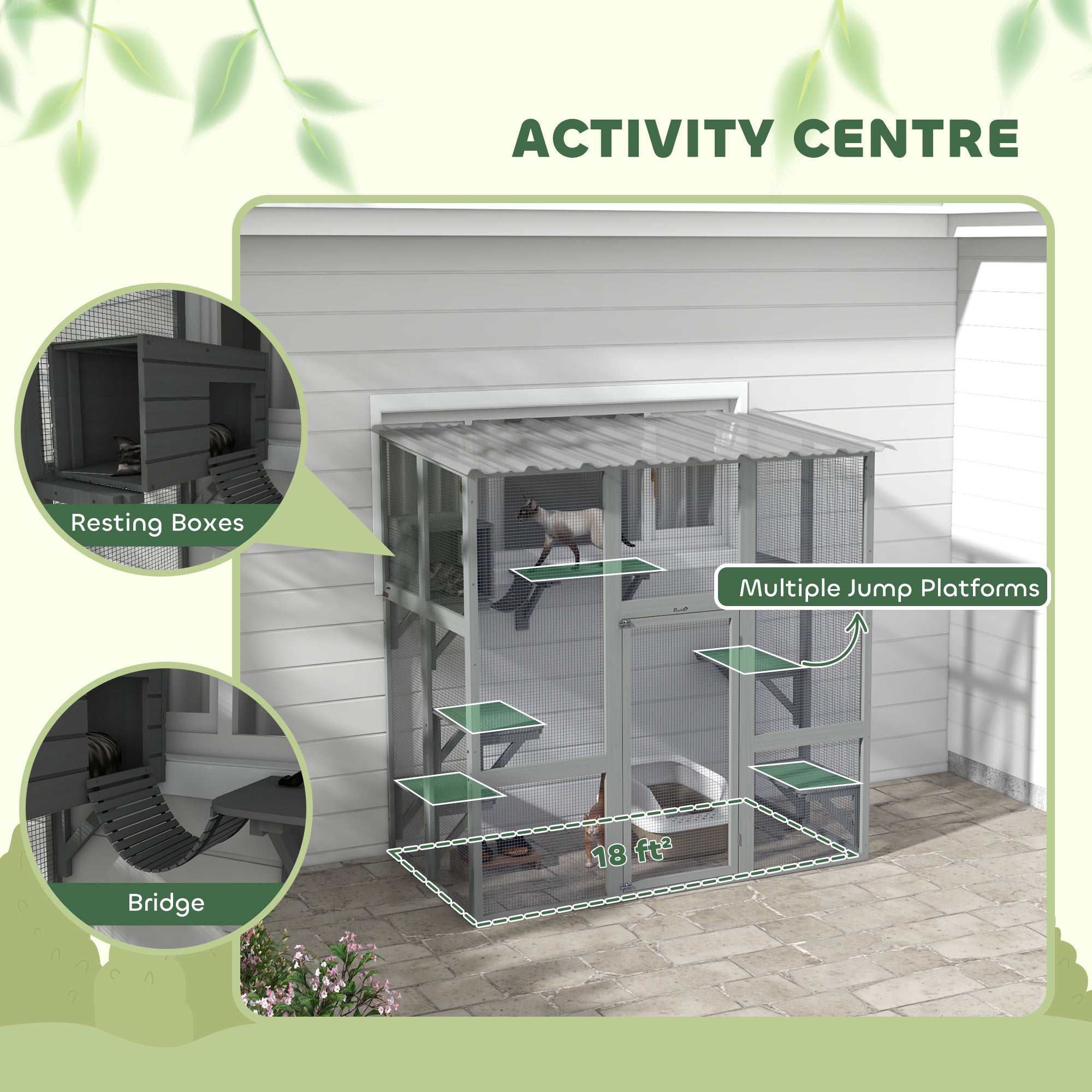 Elegant Cat Window Enclosure with Bridge & Platforms, Gray