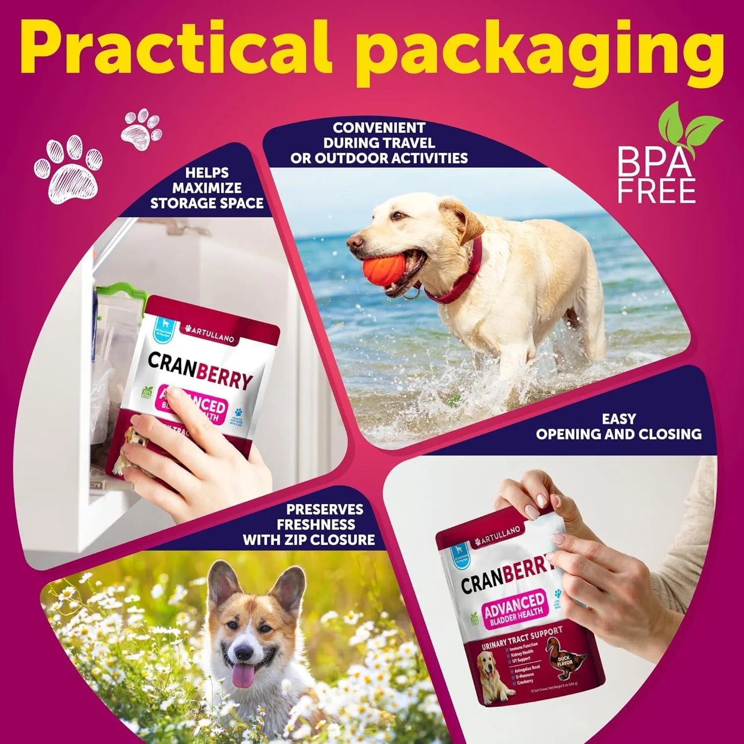 Cranberry Bladder & Kidney Support Soft Chews for Dogs, 70 C
