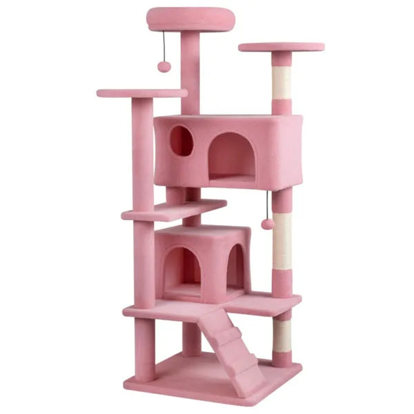 52" Multi-Level Cat Tree Tower with Condos - Pink