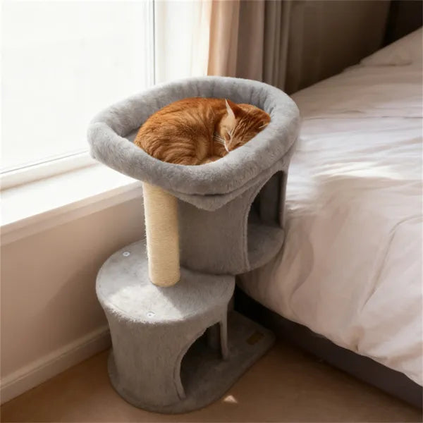 26" Compact Cat Tree with Two Condos & Scratching Posts
