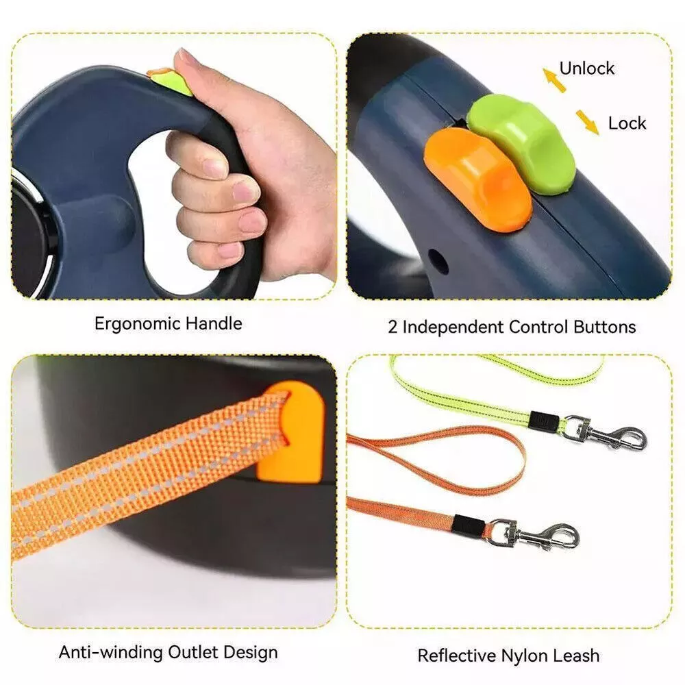 Reflective Retractable Dual Pet Leash