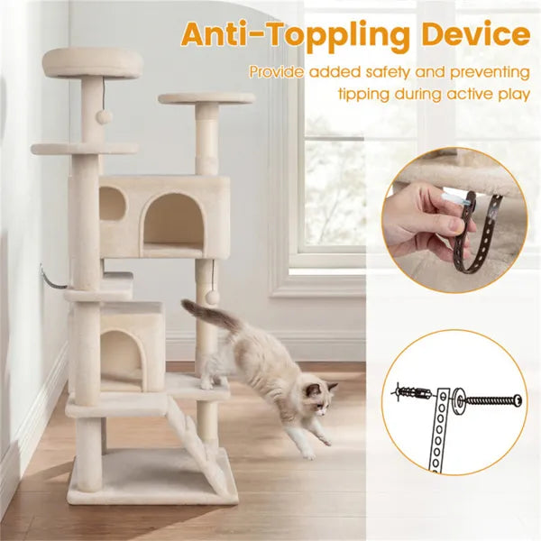 52" Cat Tower with Perches & Condos, Beige