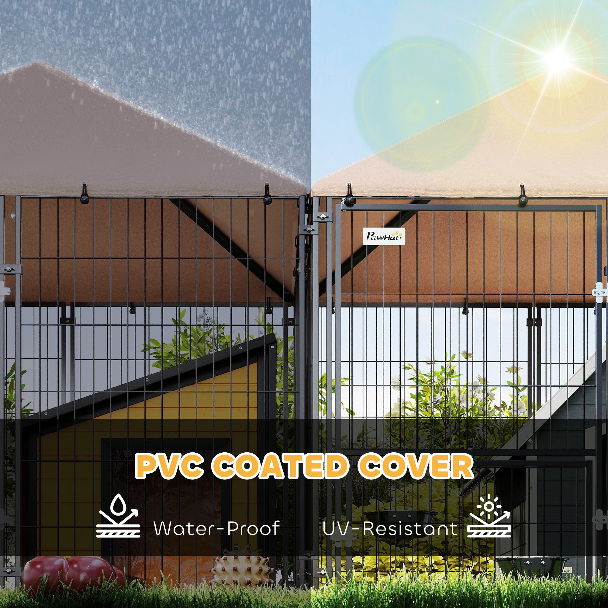 Large Outdoor Dog Kennel with 2 Rooms, Rotating Bowls