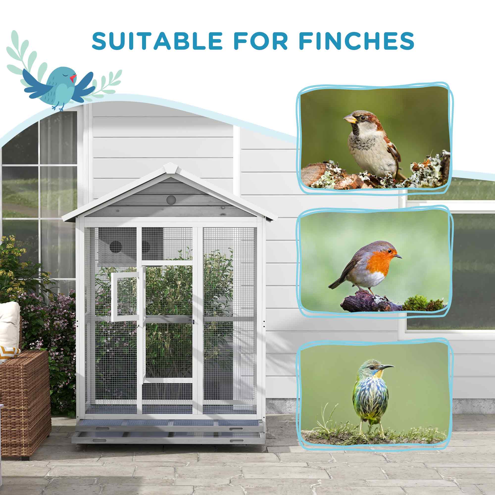 64.5" Wooden Aviary with 4 Perches, Nest, and Slide-Out Tray