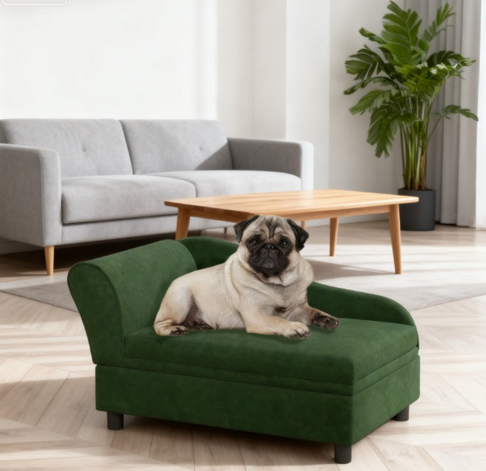 Luxury Pet Sofa Bed with Integrated Storage, Green