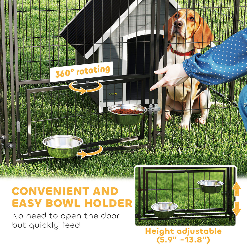 Large Outdoor Dog Kennel with 2 Rooms, Rotating Bowls