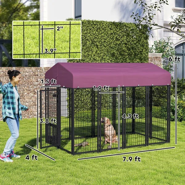 Outdoor Dog Kennel with Rotating Bowls and Cover