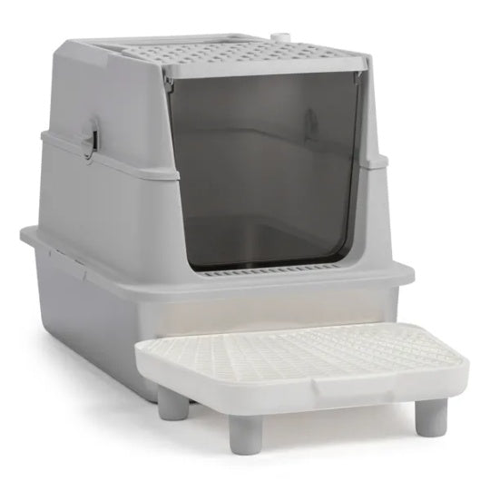 Large Stainless Steel Covered Litter Box with Scoop