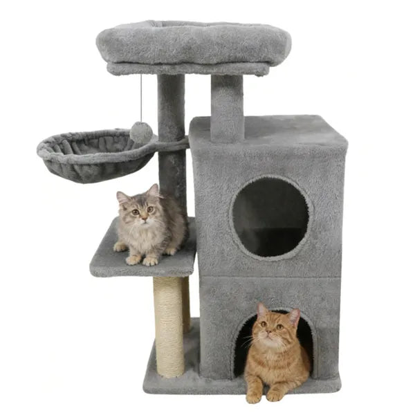 Light Gray 33.5" Multi-Level Cat Tree, Condo, & Scratchers