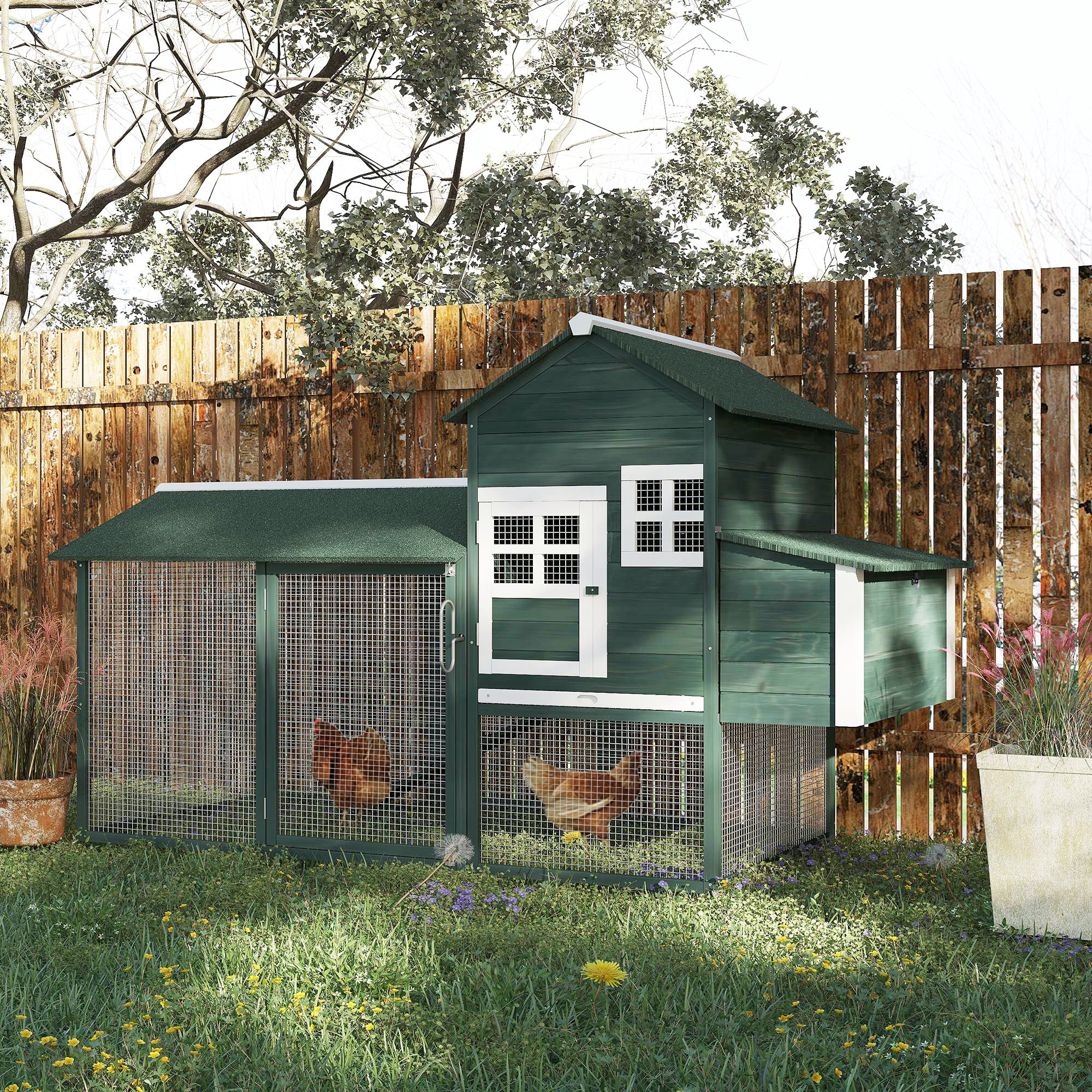 84" Wooden Chicken Coop with Run and Nesting Box, Green
