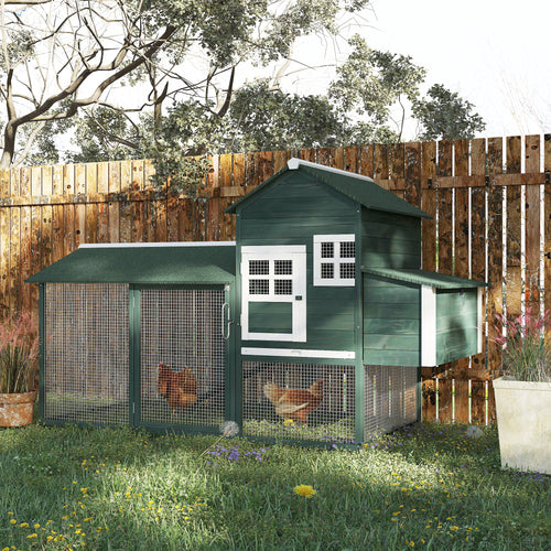 84" Wooden Chicken Coop with Run and Nesting Box, Green