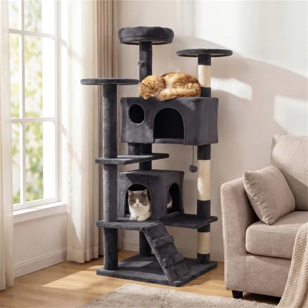 52" Multi-Cat Tree Tower with Perches & Condos (Dark Gray)