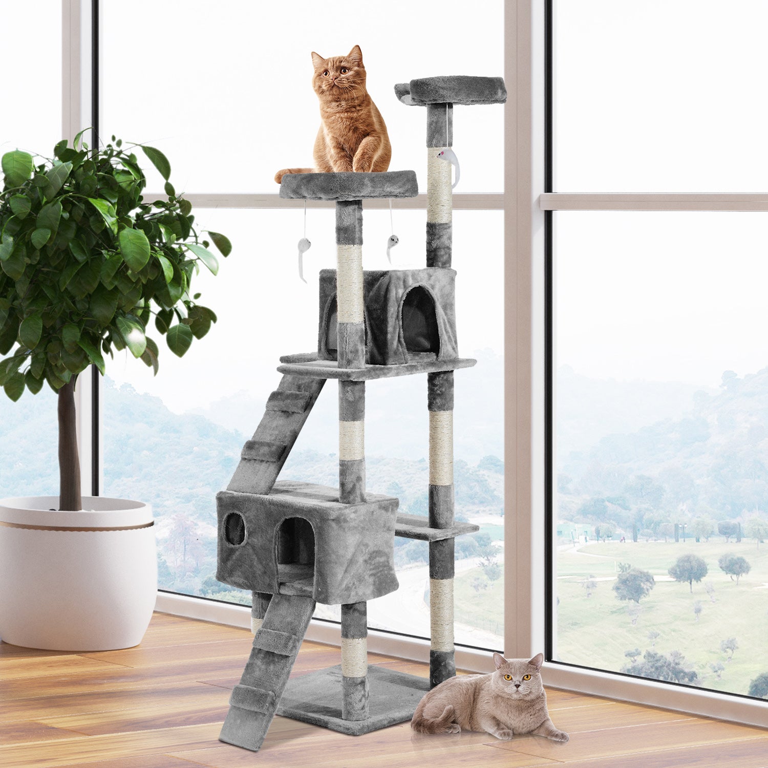 67-inch Multi-Level Cat Scratching Tree, Grey