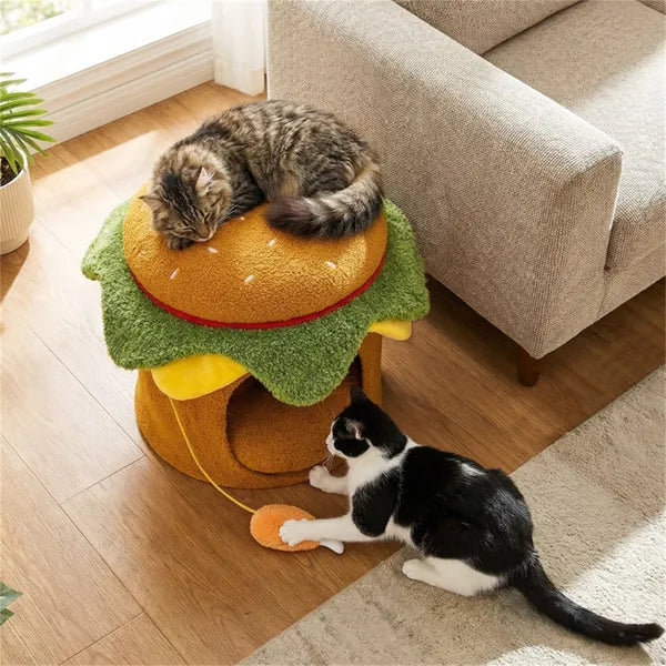 Cheeseburger Theme Cat Nest with Plush Toy