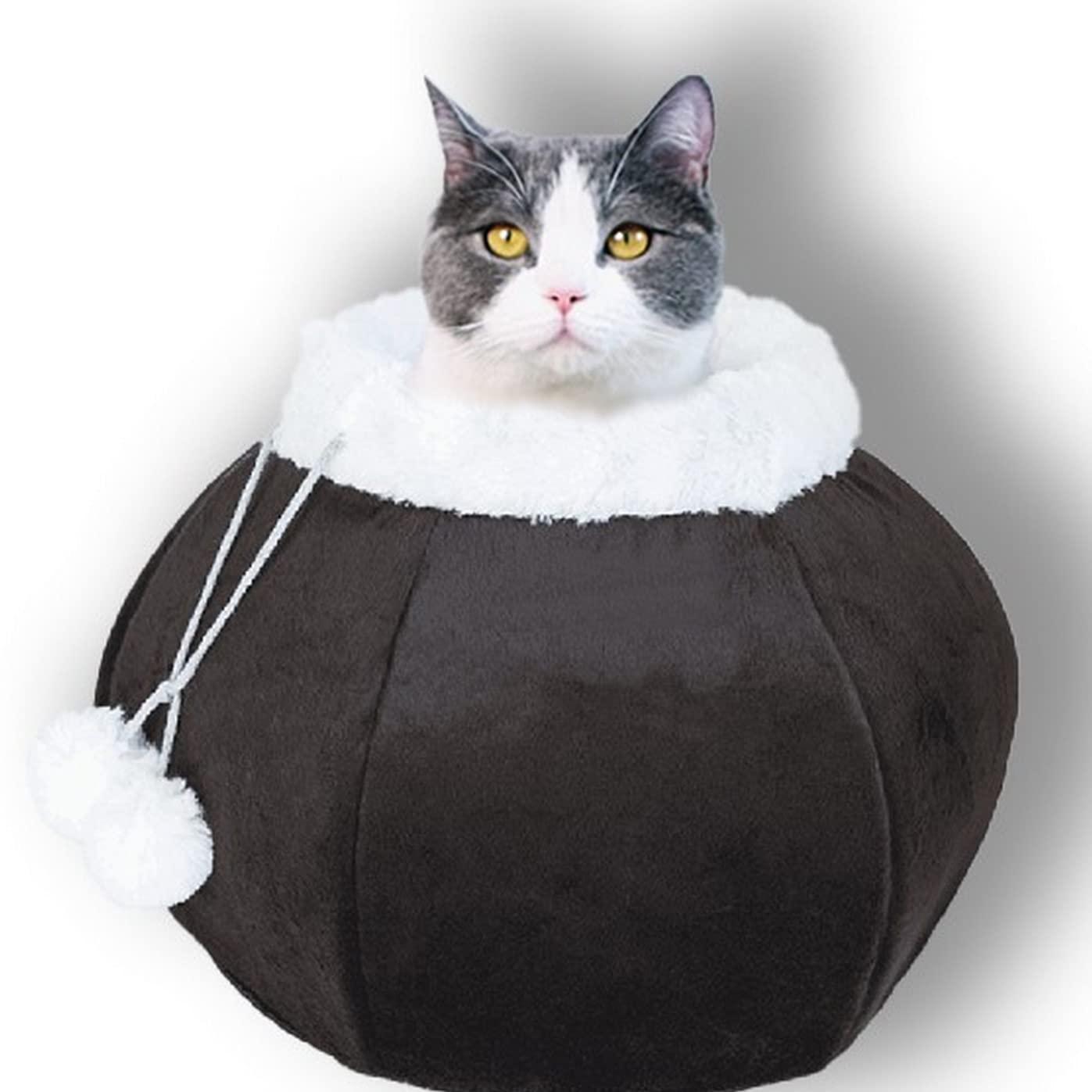 Plush Round Cave Cat Bed with Removable Pillow