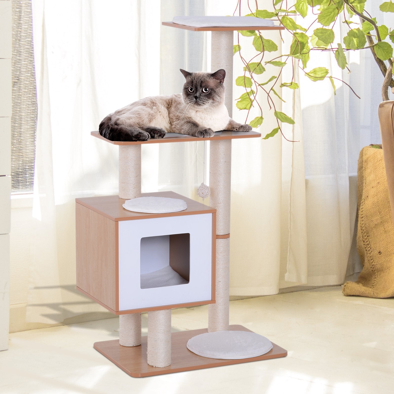 47" Premium Wood Cat Tree with Cozy Cushions