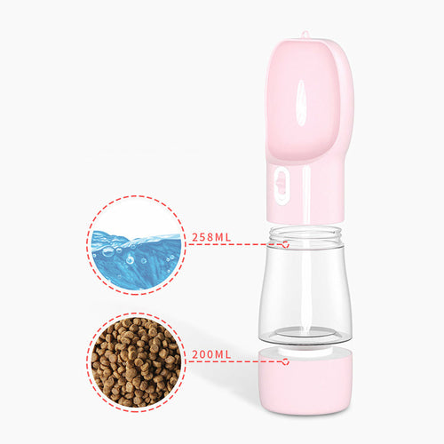 Dual-Compartment Pet Travel Bottle, 258ml Water & 200ml Food