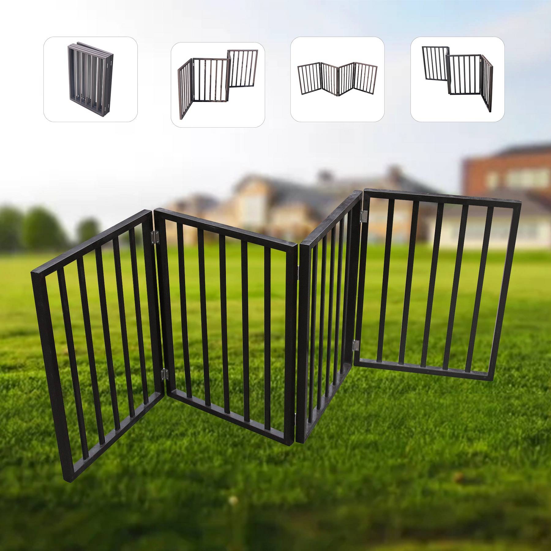 Elegant Folding Pet Gate for Doorways and Stairs, Dark Brown
