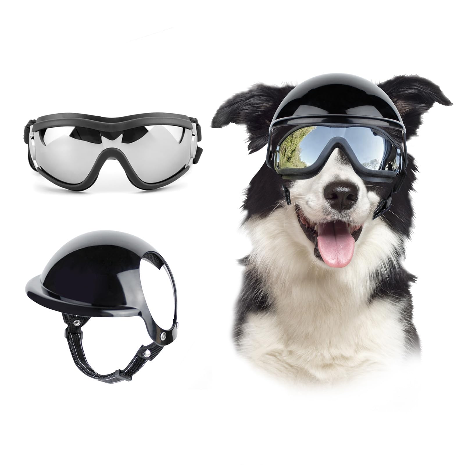 Dog Goggles and Helmet Set, Black