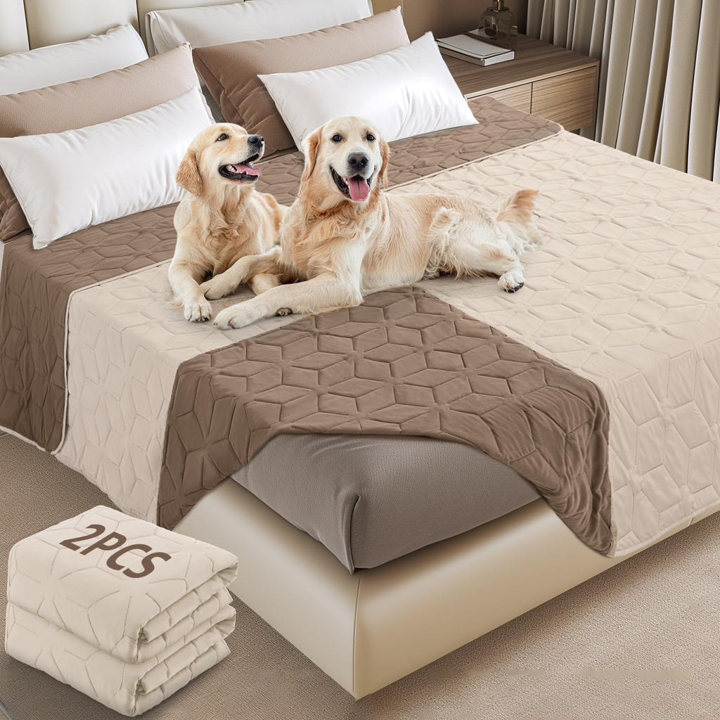 Waterproof Pet Blanket Set, Khaki, 82"x102" (2 Pack)