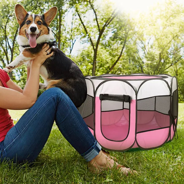 Portable Pet Playpen with Removable Zipper Top