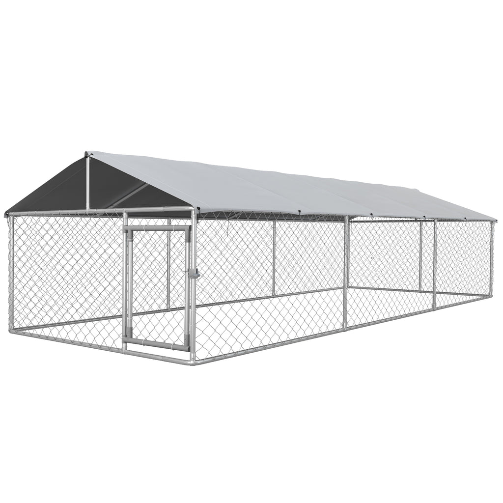 Large Outdoor Dog Kennel with Waterproof UV Roof, Silver