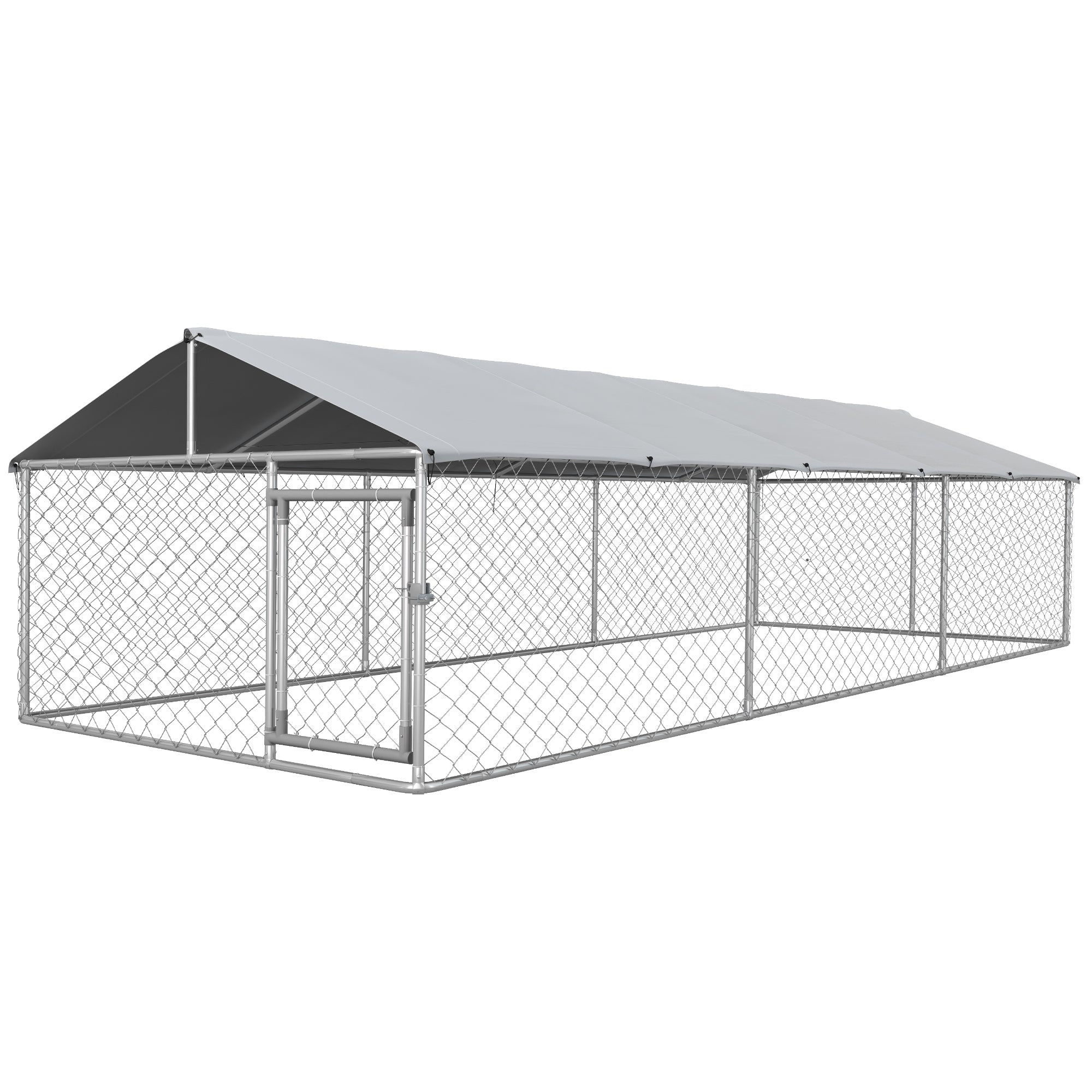 Large Outdoor Dog Kennel with Waterproof UV Roof, Silver