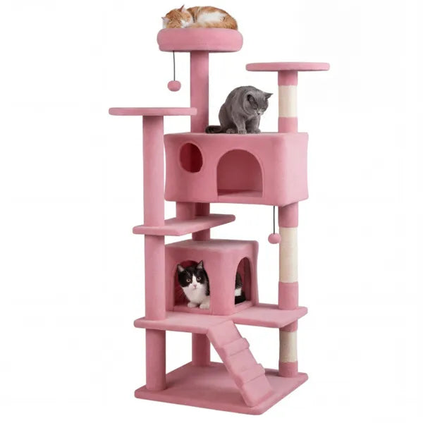 52" Multi-Level Cat Tree Tower with Condos - Pink