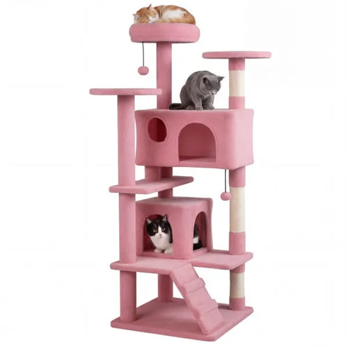 52" Multi-Level Cat Tree Tower with Condos - Pink