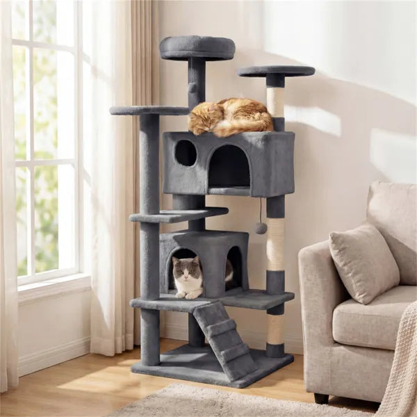 52" Tall Multi-Cat Tower with Perches & Condos, Light Gray