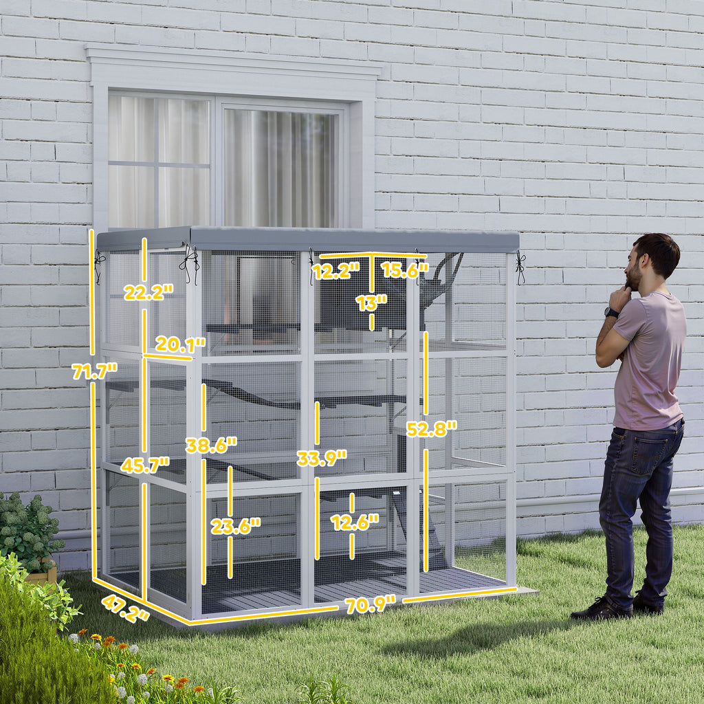 Large Outdoor Catio with Hammock & Condo, Gray