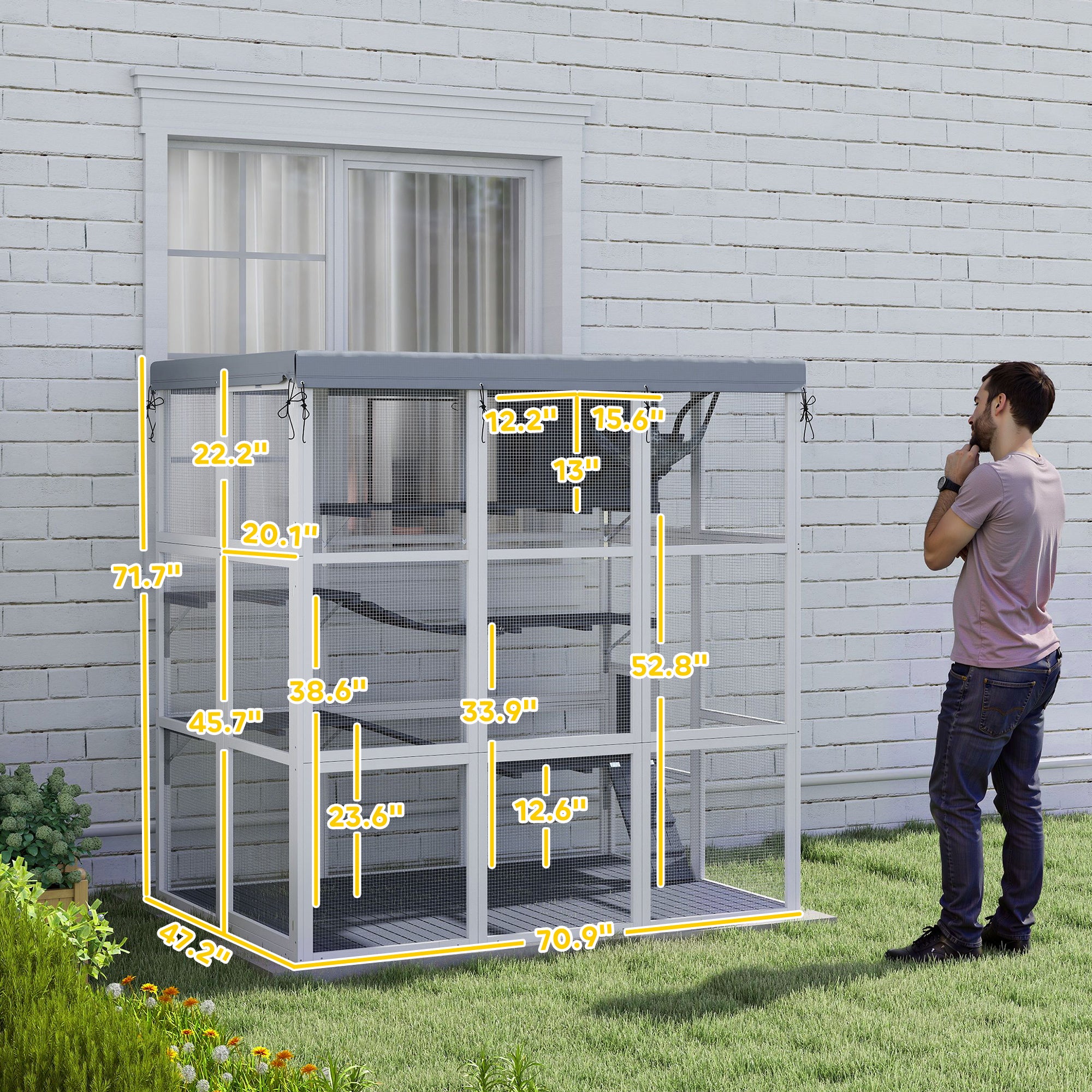 Large Outdoor Catio with Hammock & Condo, Gray