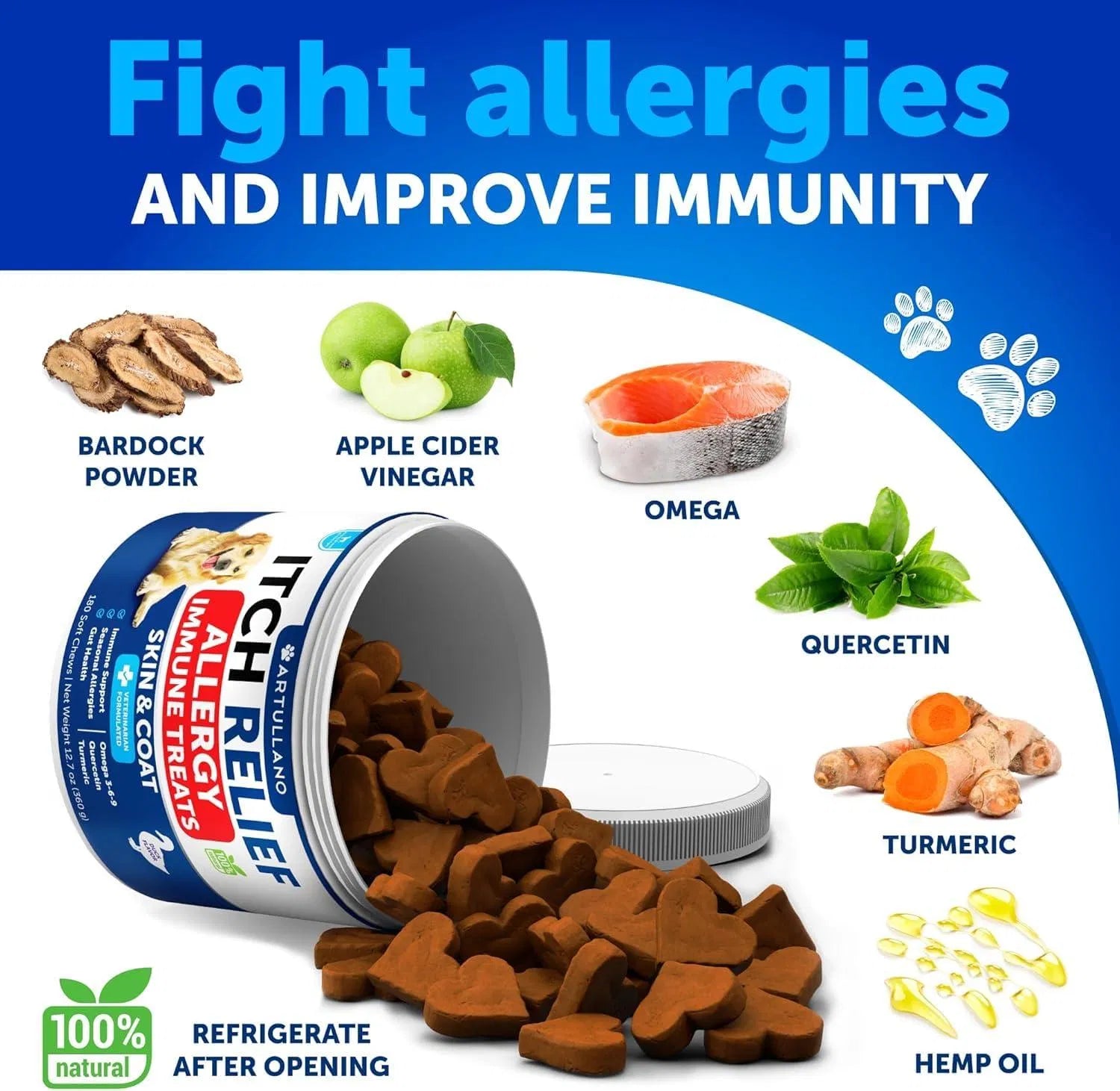 Dog Allergy & Skin Relief Chews - 180 Duck Flavored Treats