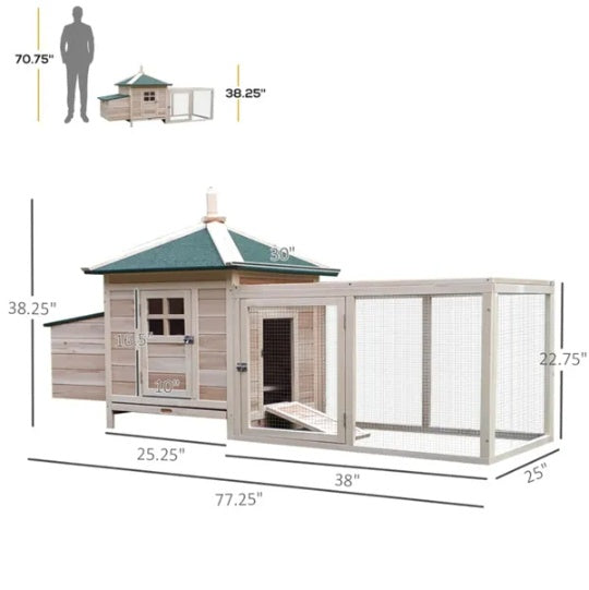 Natural Pine Wood Chicken Coop with Nesting Box