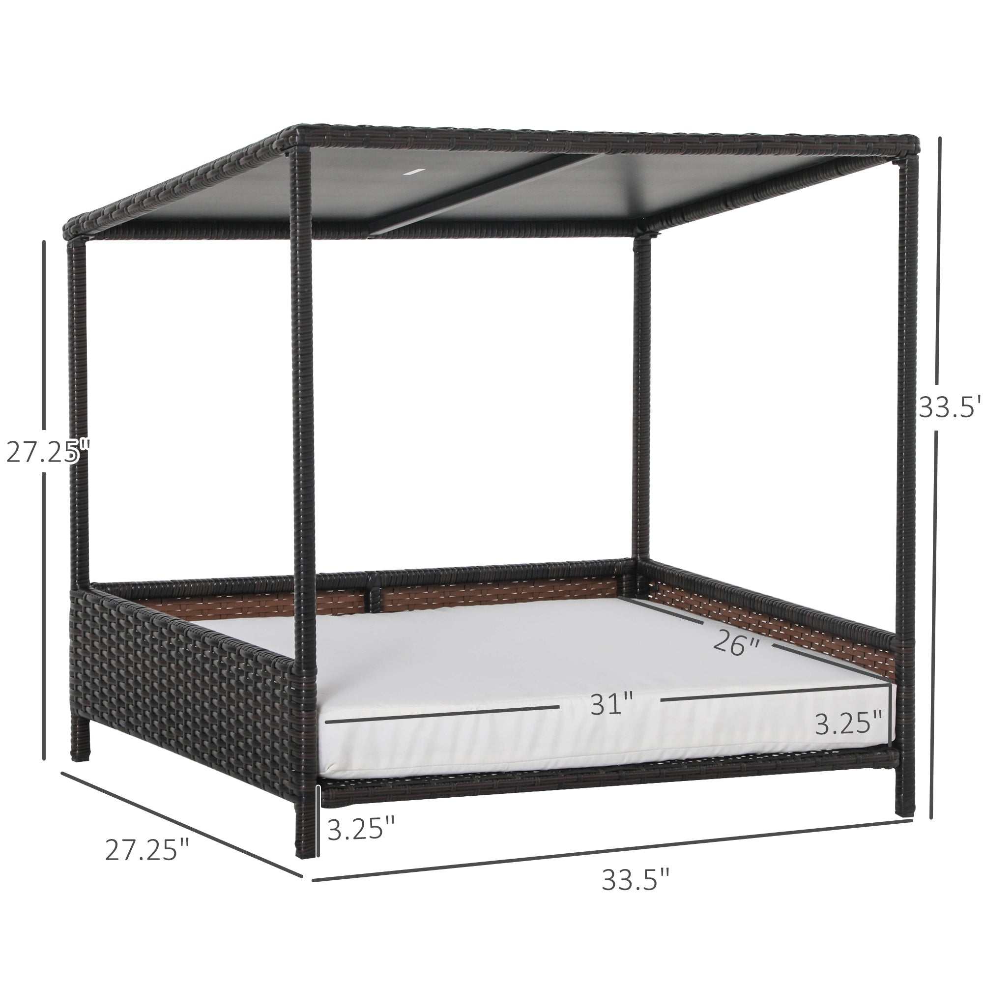 Raised Rattan Puppy Bed, Brown